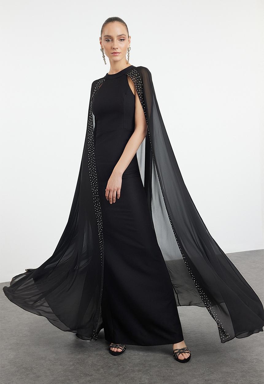 Trendyol - Black Cape Evening Dress