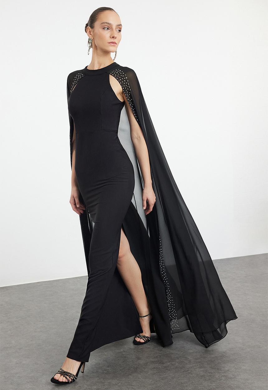 Trendyol - Black Cape Evening Dress