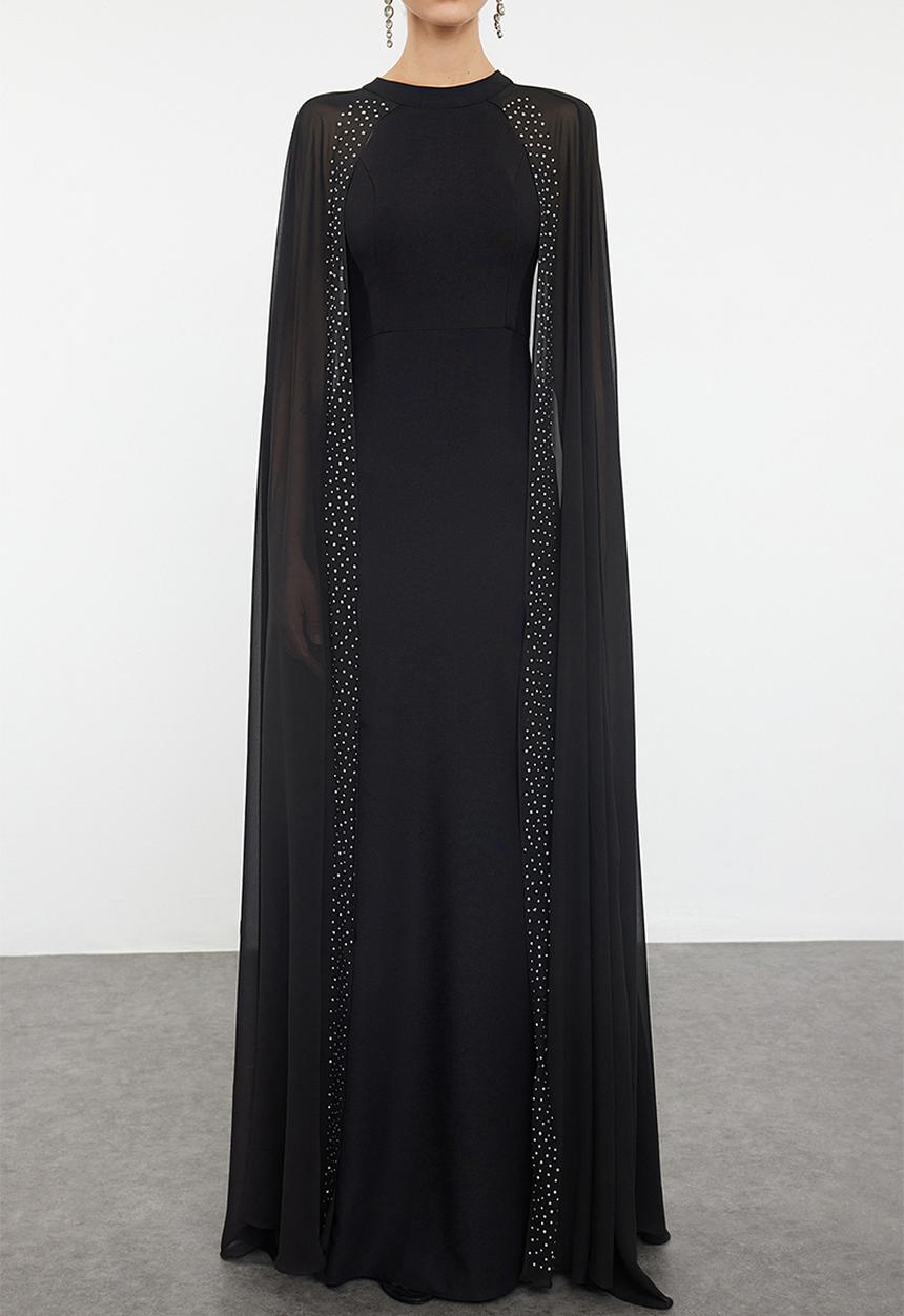 Trendyol - Black Cape Evening Dress