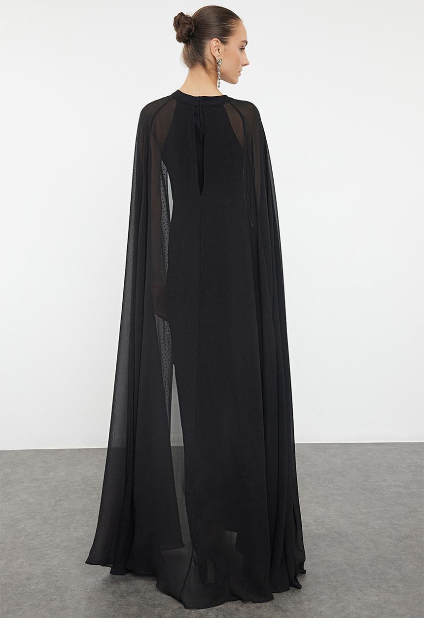 Trendyol - Black Cape Evening Dress