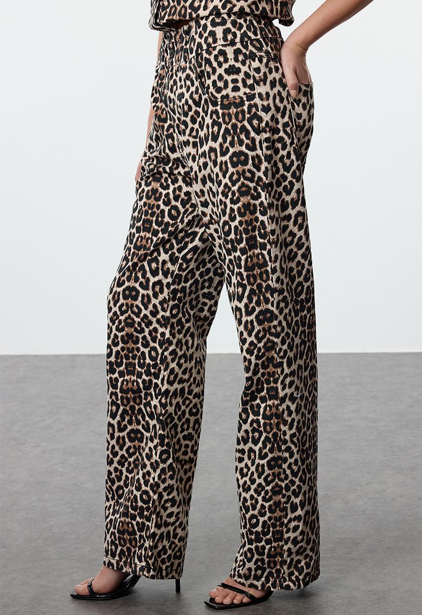 Trendyol - Multicolored Leopard Patterned High Waist Wide Leg Jeans