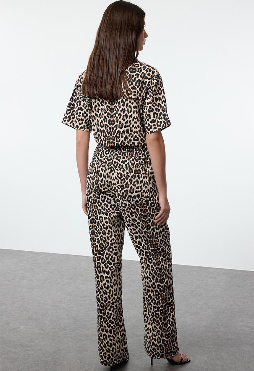 Trendyol - Multicolored Leopard Patterned High Waist Wide Leg Jeans