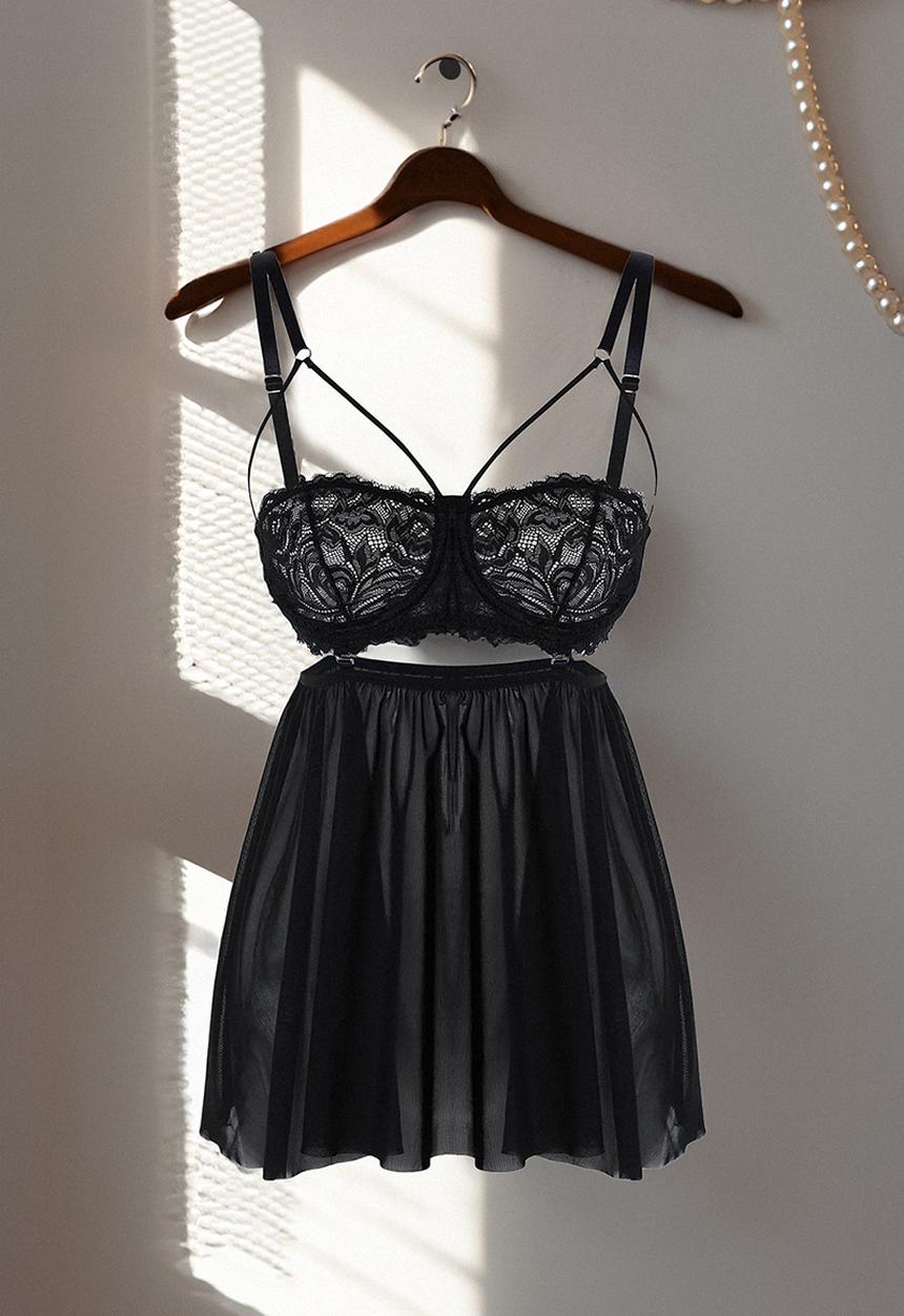 Trendyol - Black Lace Knitted Babydoll