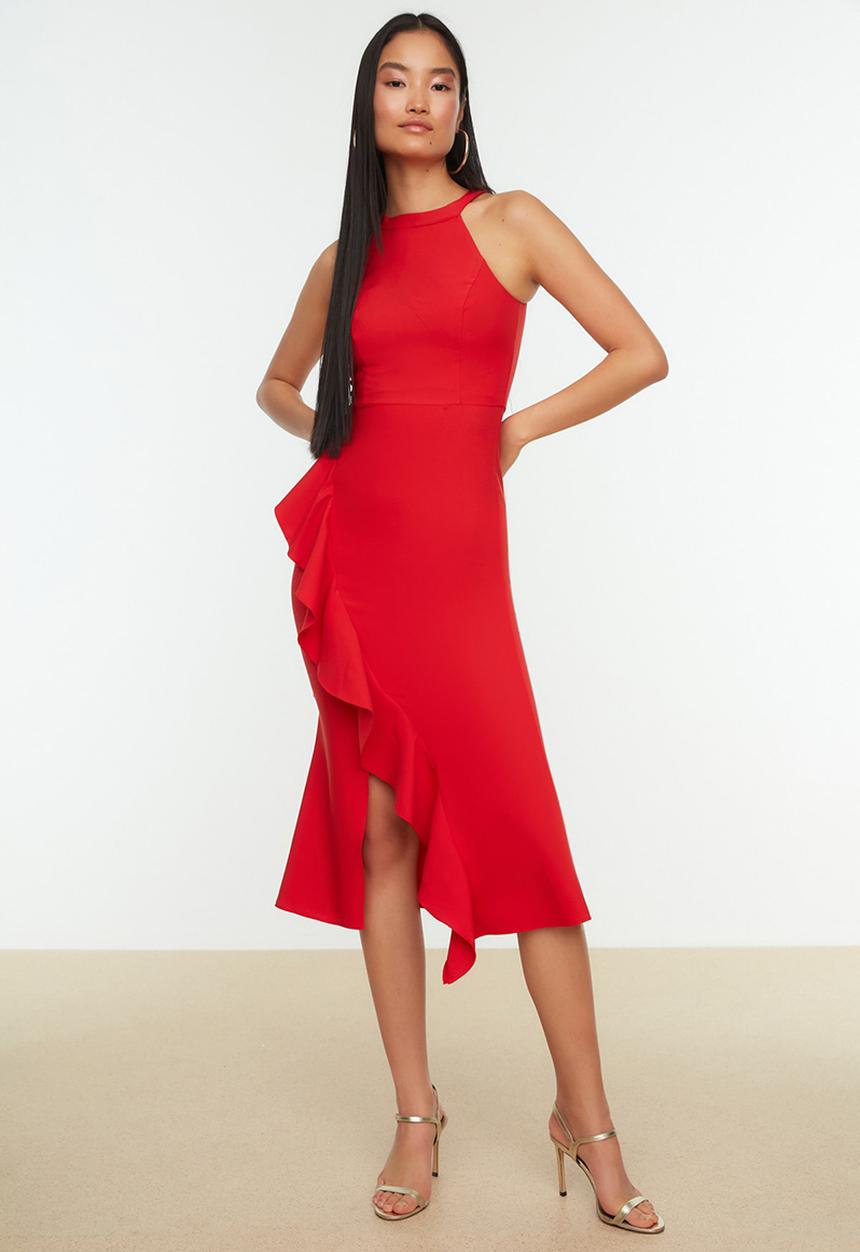 Trendyol - Pomegranate Flounce Evening Dress