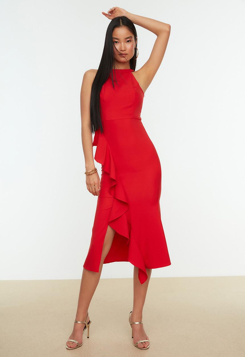 Trendyol - Pomegranate Flounce Evening Dress