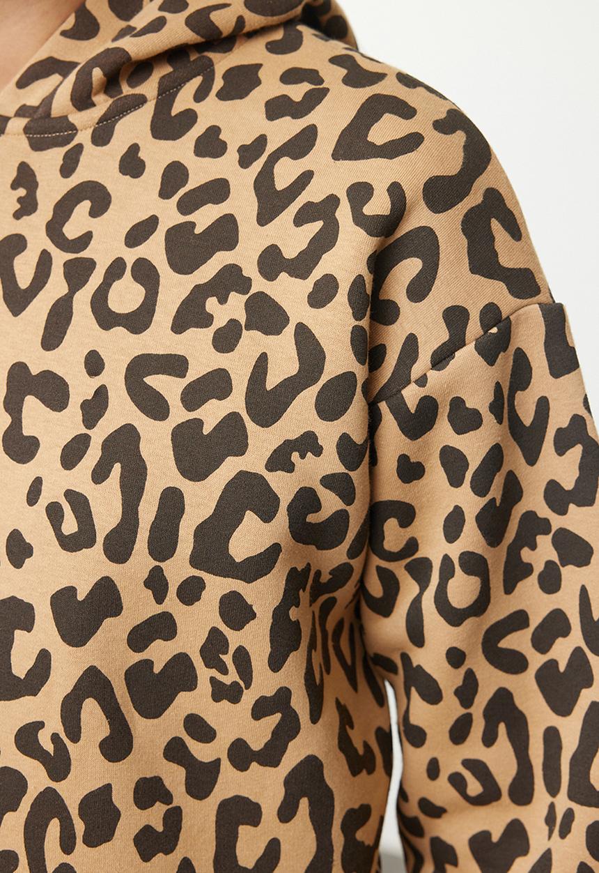 Trendyol - Animal leopard patterned crop hooded knitted sweatshirt