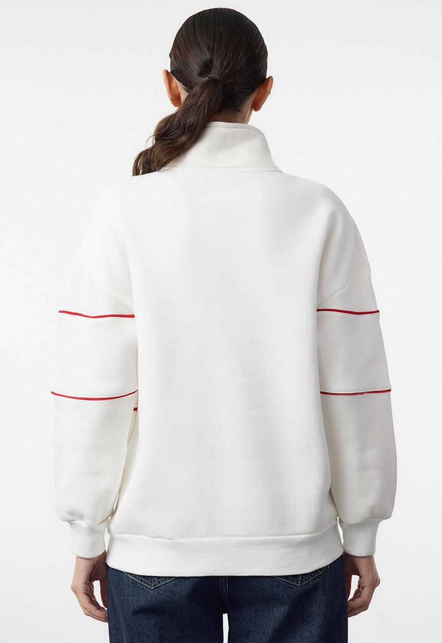 Trendyol - Ecru ribbed detailed zippered collar oversize knitted sweatshirt