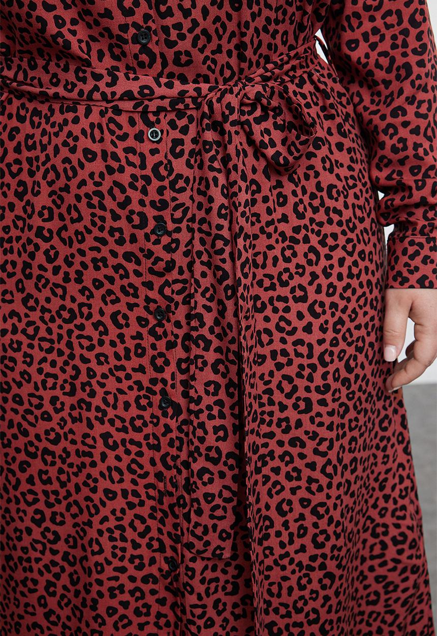 Trendyol - Plus Belted  Shirt Dress  - animal/tile leopard