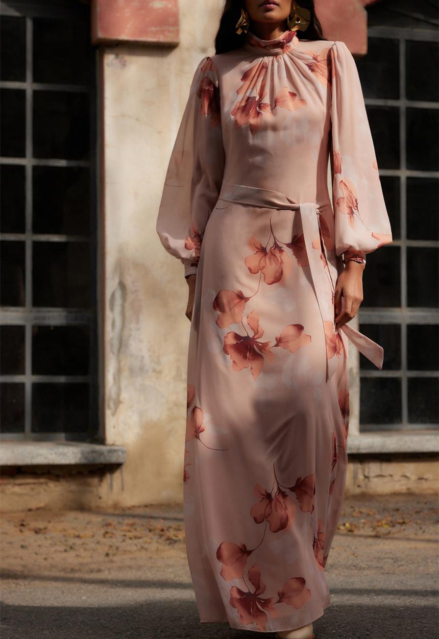 Trendyol - Powder Floral Print Belted Dress