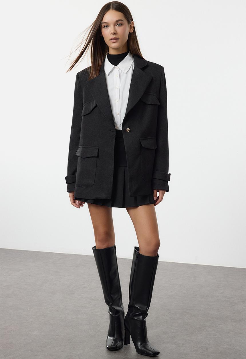 Trendyol - Black Pocket Detailed Wool Look Blazer Jacket