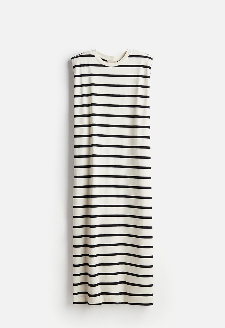 H&M - Sleeveless shoulder-pad dress - white/striped