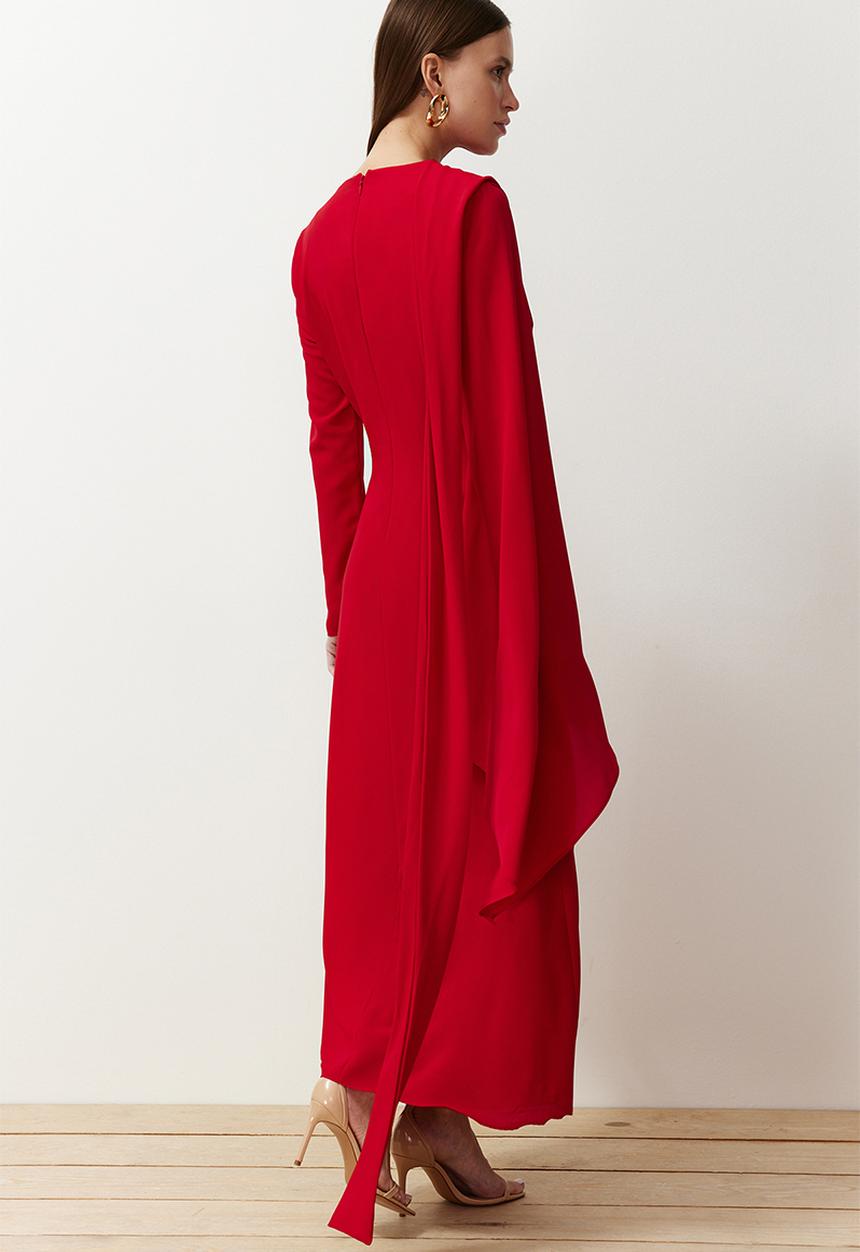 Trendyol - Shawl Detailed Evening Dress - red