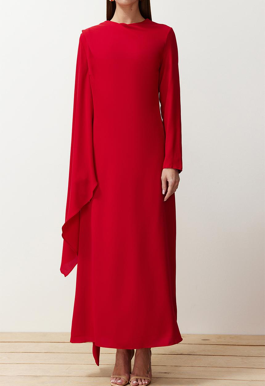 Trendyol - Shawl Detailed Evening Dress - red