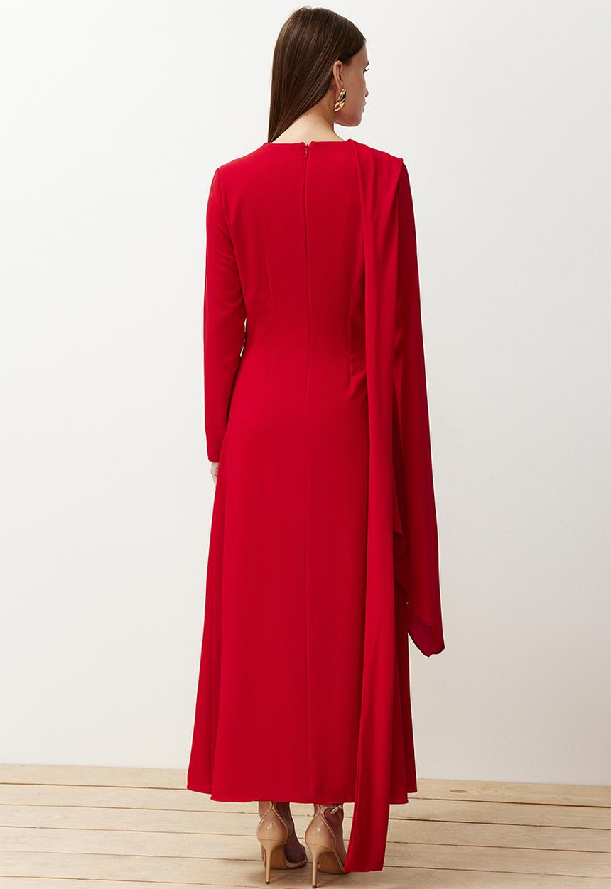 Trendyol - Shawl Detailed Evening Dress - red