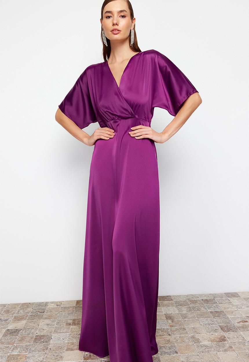 Trendyol - Satin A-line Dress - Plum 