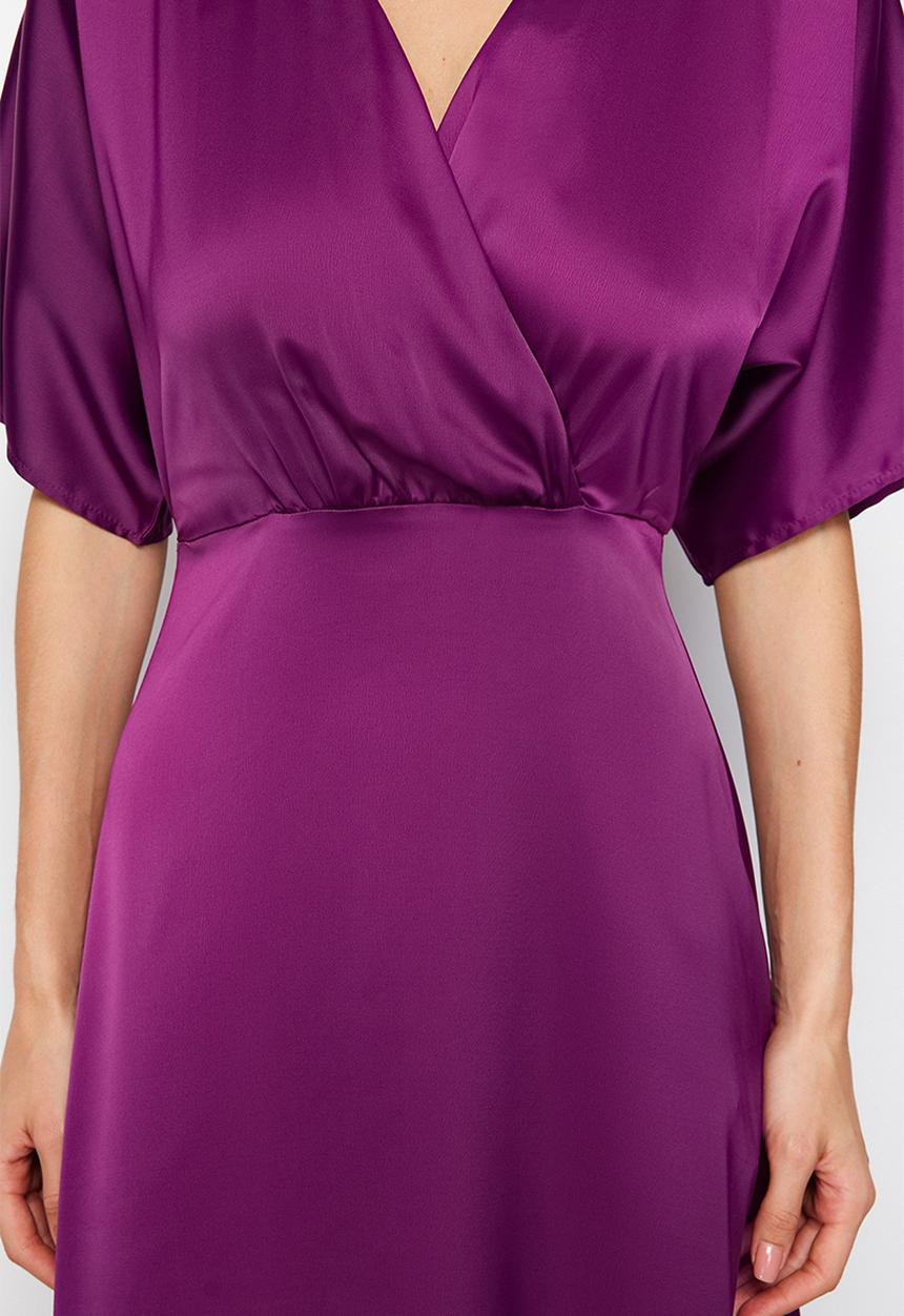 Trendyol - Satin A-line Dress - Plum 