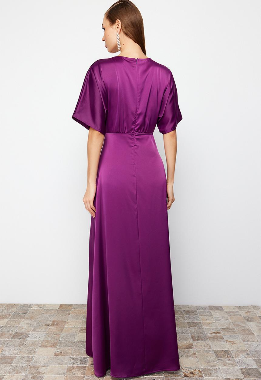 Trendyol - Satin A-line Dress - Plum 
