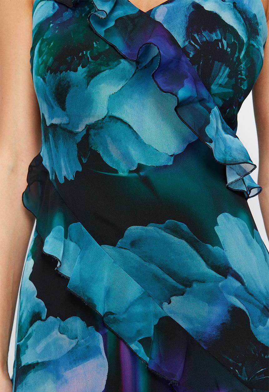 Trendyol - Ruffled Woven Long Evening Dress - blue
