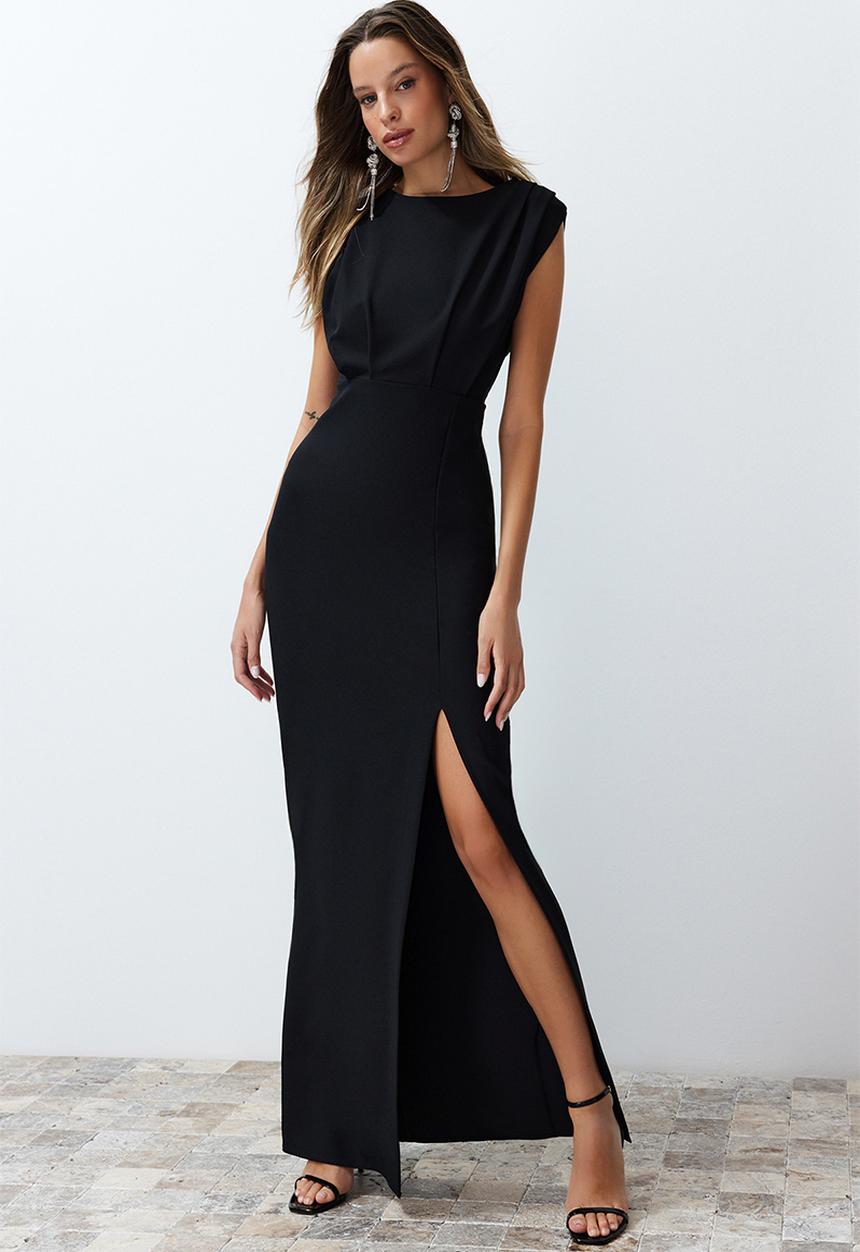 Trendyol - Padded Long Dress - Black  