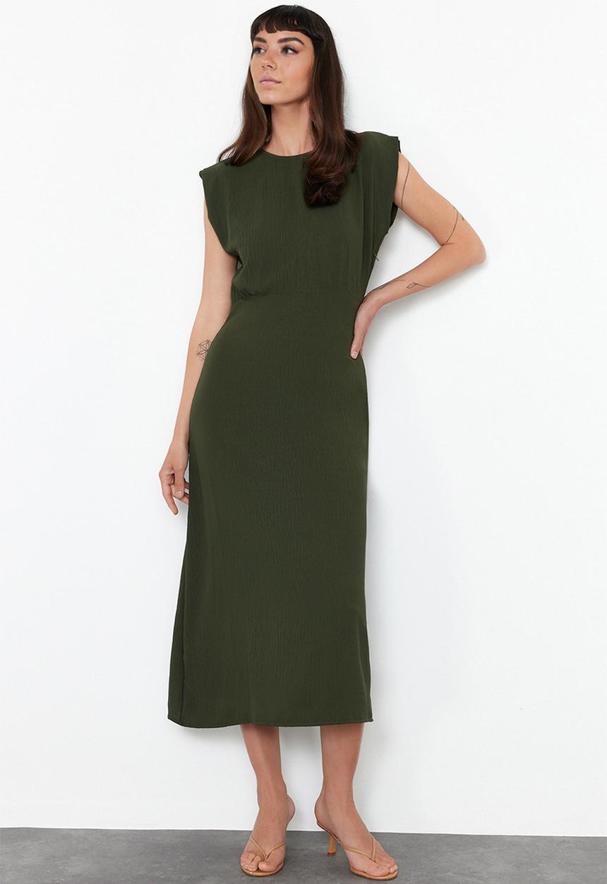 Trendyol - A-Line Midi Woven Dress - Khaki 