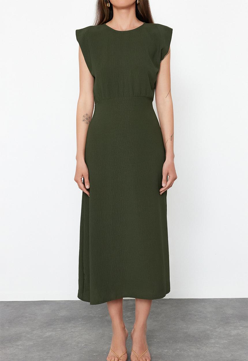 Trendyol - A-Line Midi Woven Dress - Khaki 