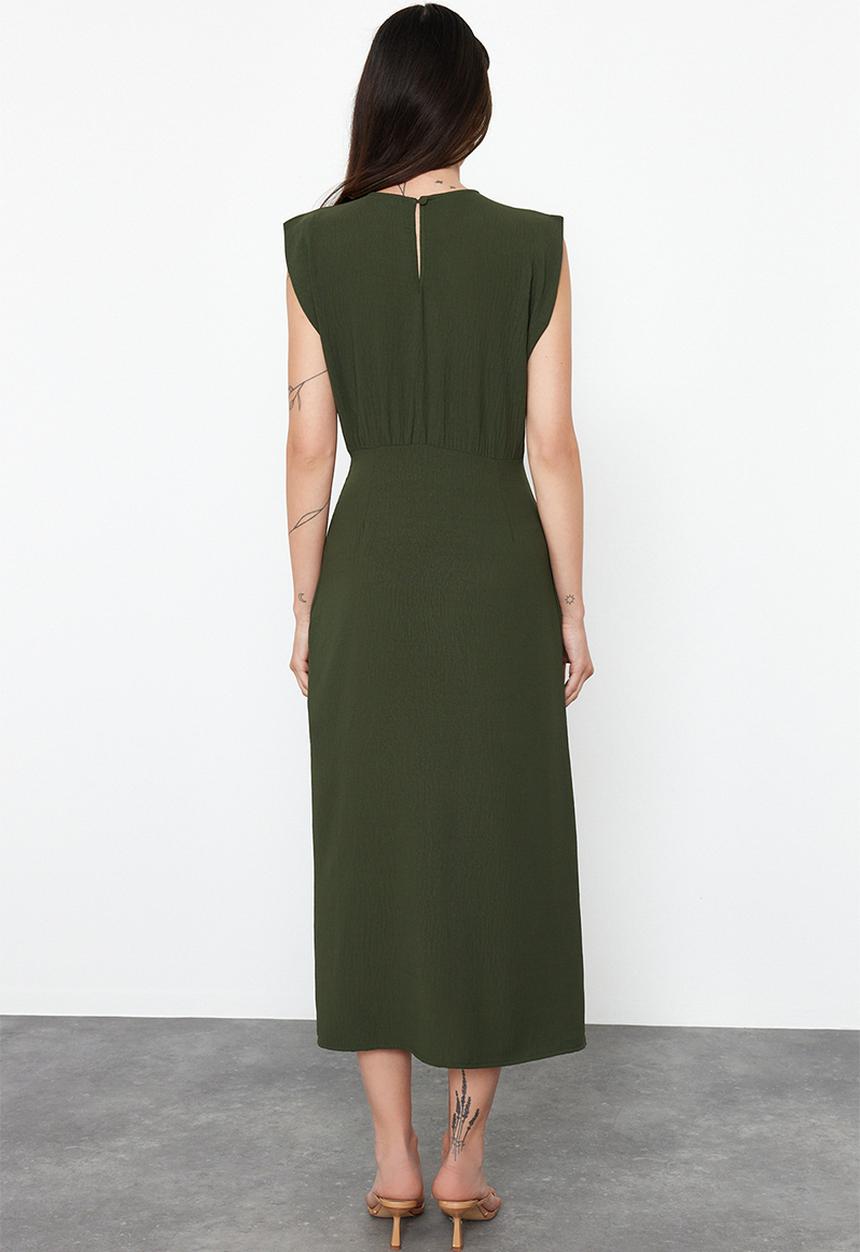 Trendyol - A-Line Midi Woven Dress - Khaki 