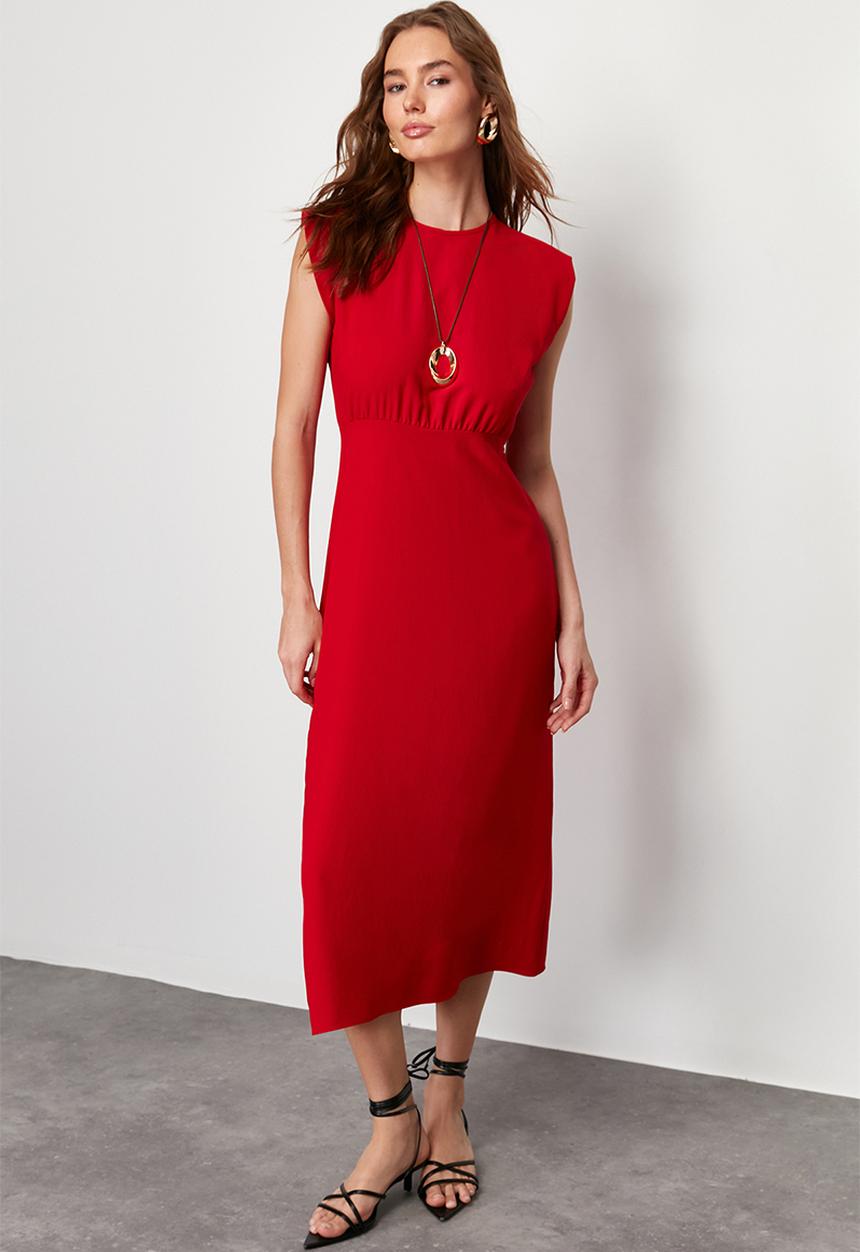 Trendyol - A-Line Sleeveless Midi Woven Dress - Red 