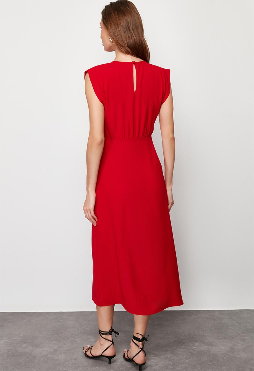 Trendyol - A-Line Sleeveless Midi Woven Dress - Red 