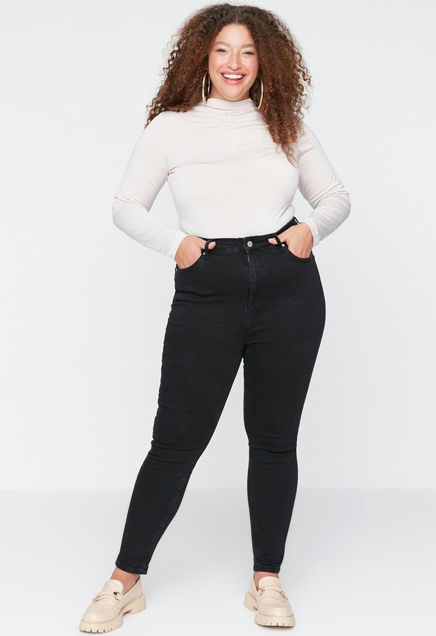 Trendyol - Plus Black High Waist Flexible Skinny Jeans