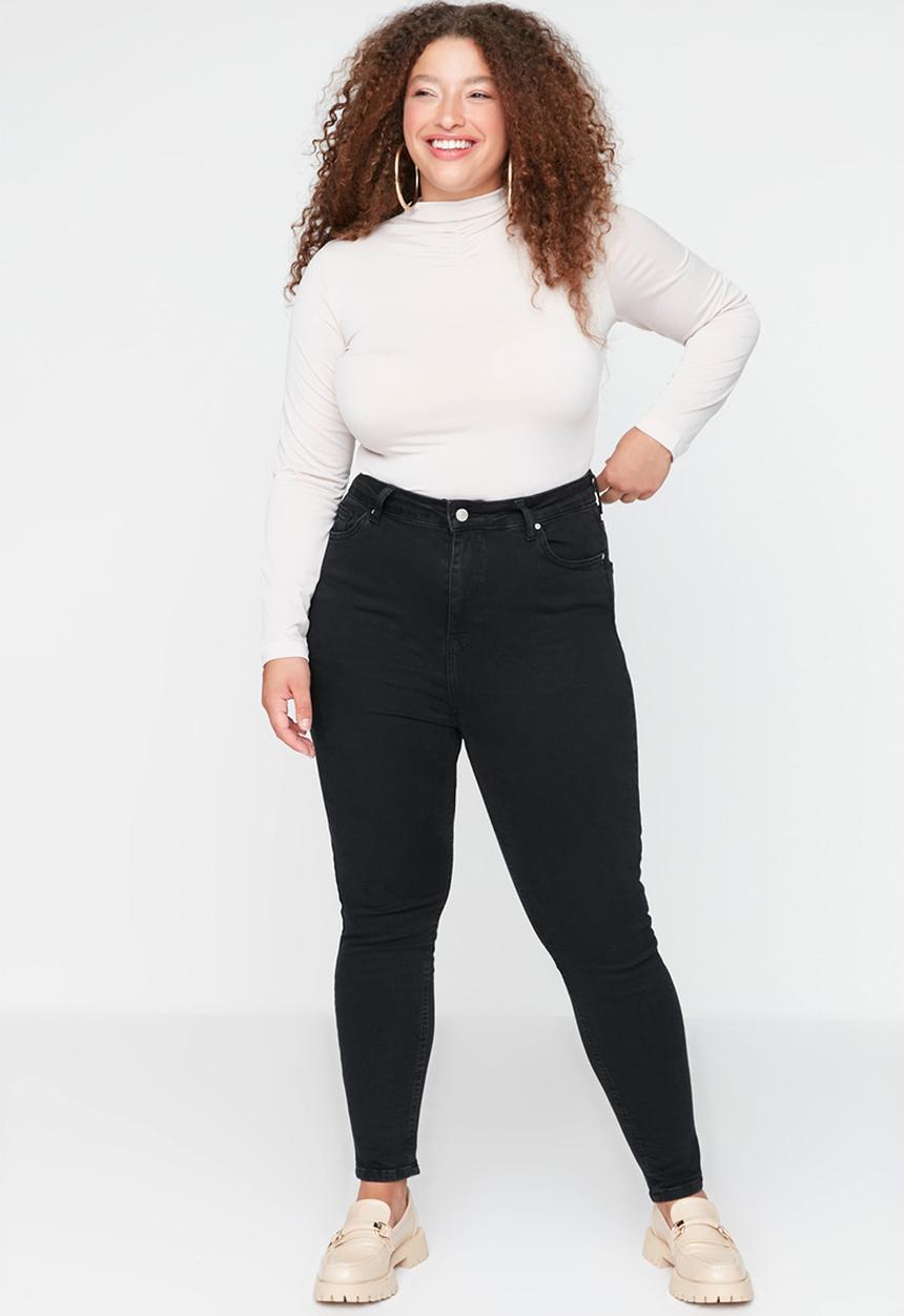 Trendyol - Plus Black High Waist Flexible Skinny Jeans