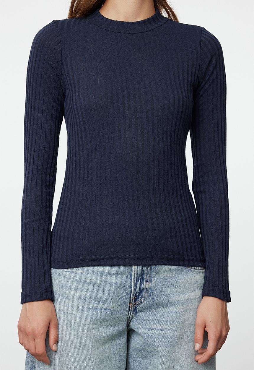 Trendyol - Navy blue high collar ribbed flexible slim fit knitted top