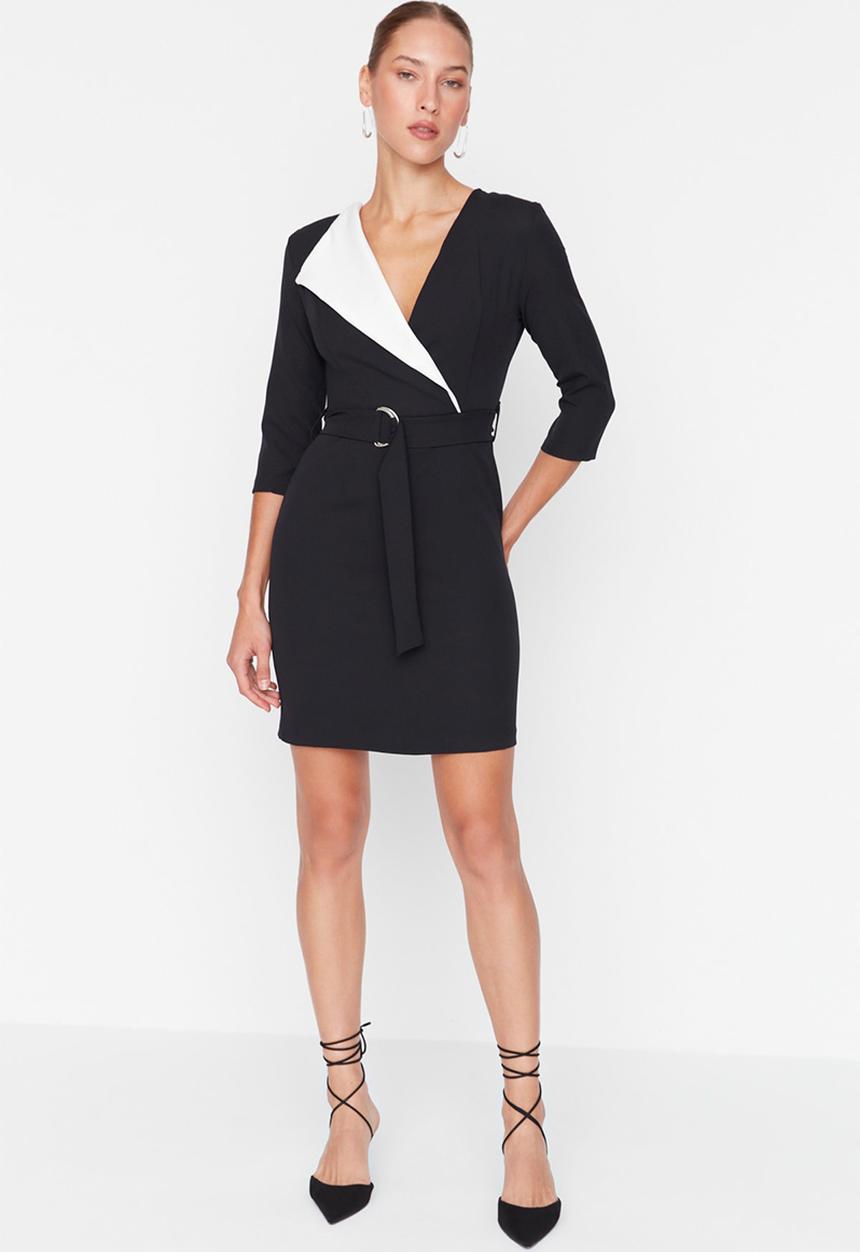 Trendyol - Black Belted Double-Breasted Woven Dress