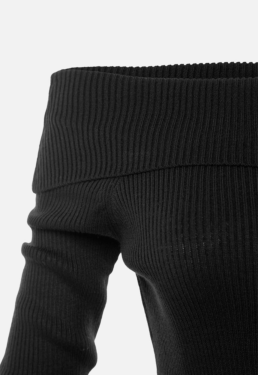 Trendyol - Black super crop carmen collar knitted top