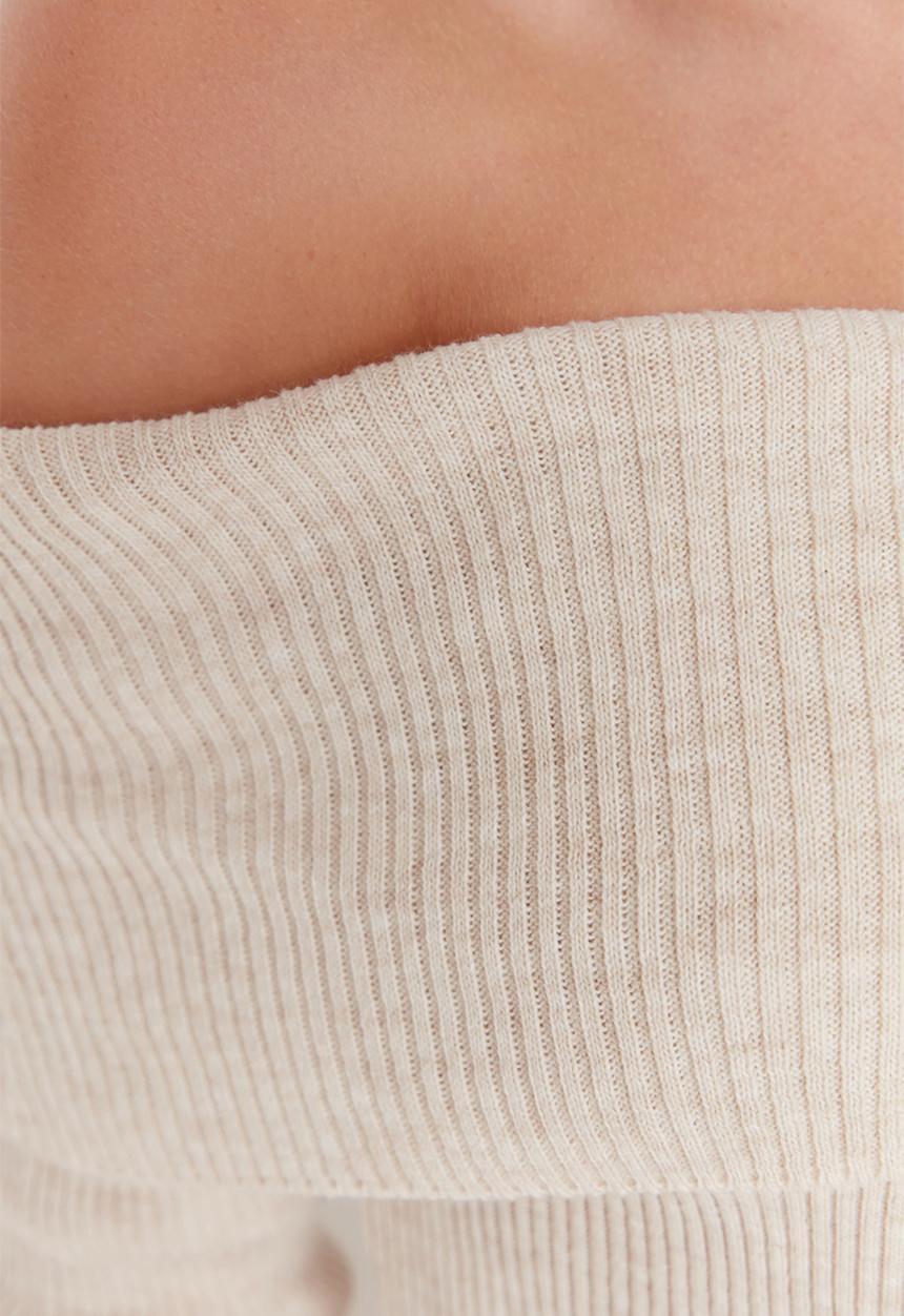 Trendyol - Stone super crop carmen collar knitted top