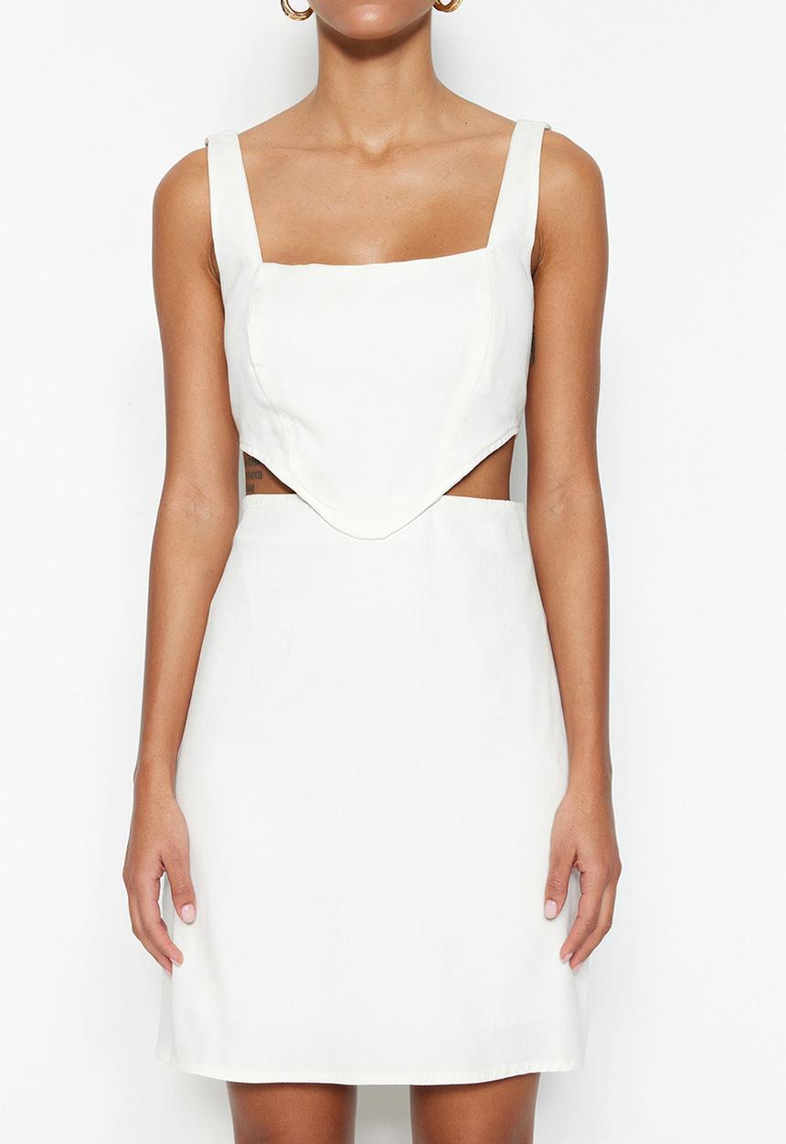 Trendyol - Ecru A-Cut Cut-Out Square Collar Mini Dress