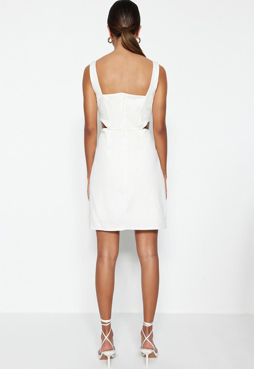 Trendyol - Ecru A-Cut Cut-Out Square Collar Mini Dress