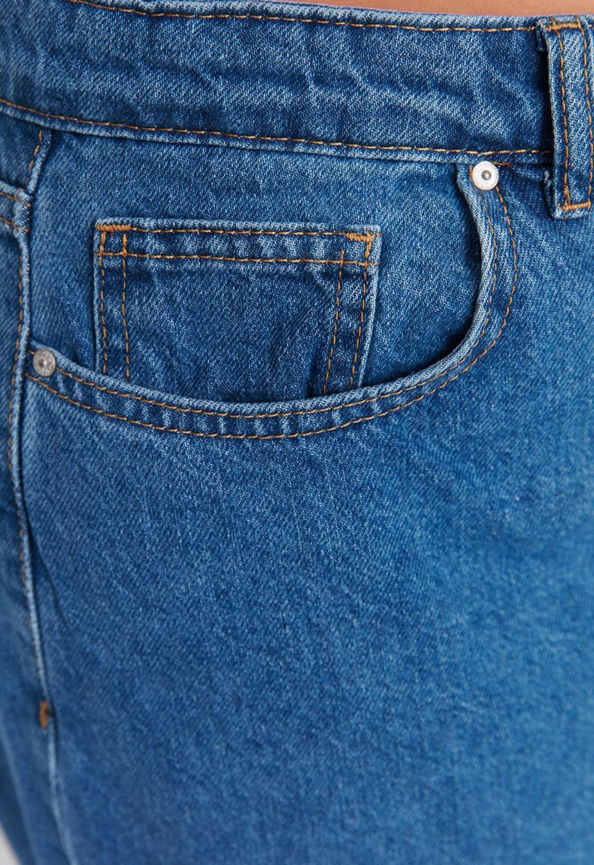 Trendyol - Plus High Waist Wide Cut Jeans - Indigo 