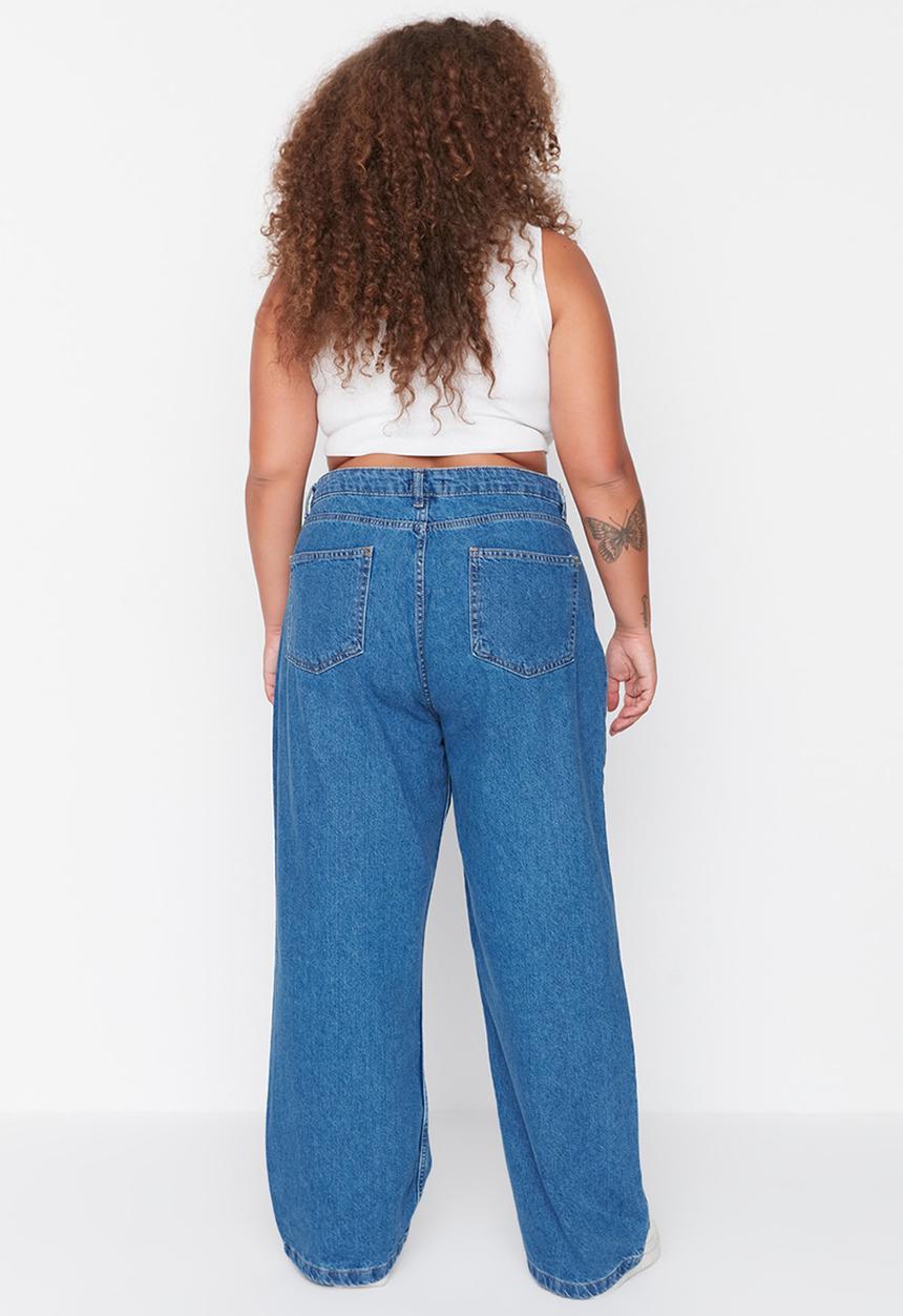 Trendyol - Plus High Waist Wide Cut Jeans - Indigo 