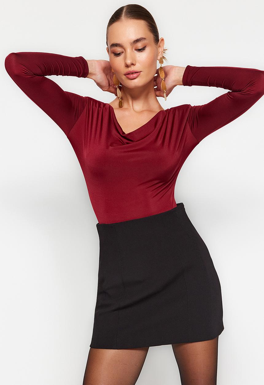 Trendyol - Burgundy knitted bodysuit - dark red