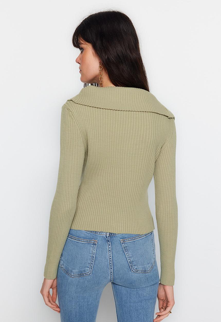 Trendyol - Khaki turn-down collar cardigan