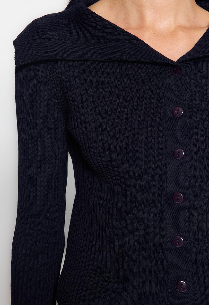 Trendyol - Navy blue turn-down collar cardigan