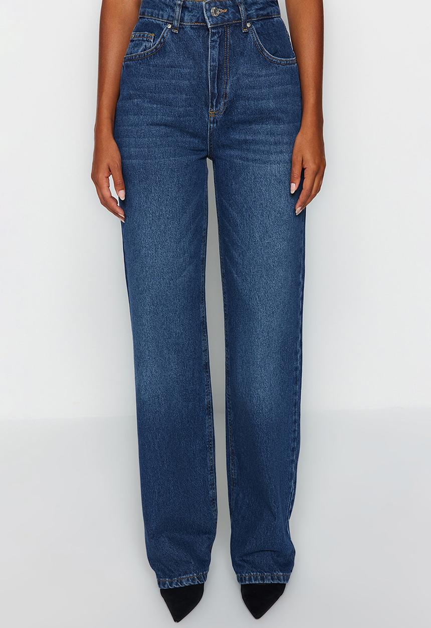 Trendyol - Dark Blue High Waist Wide Leg Jeans