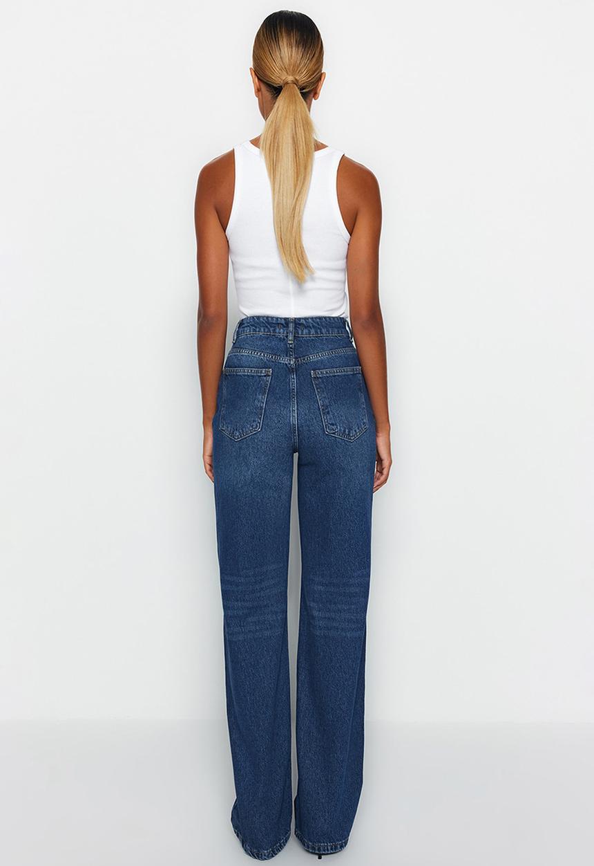 Trendyol - Dark Blue High Waist Wide Leg Jeans