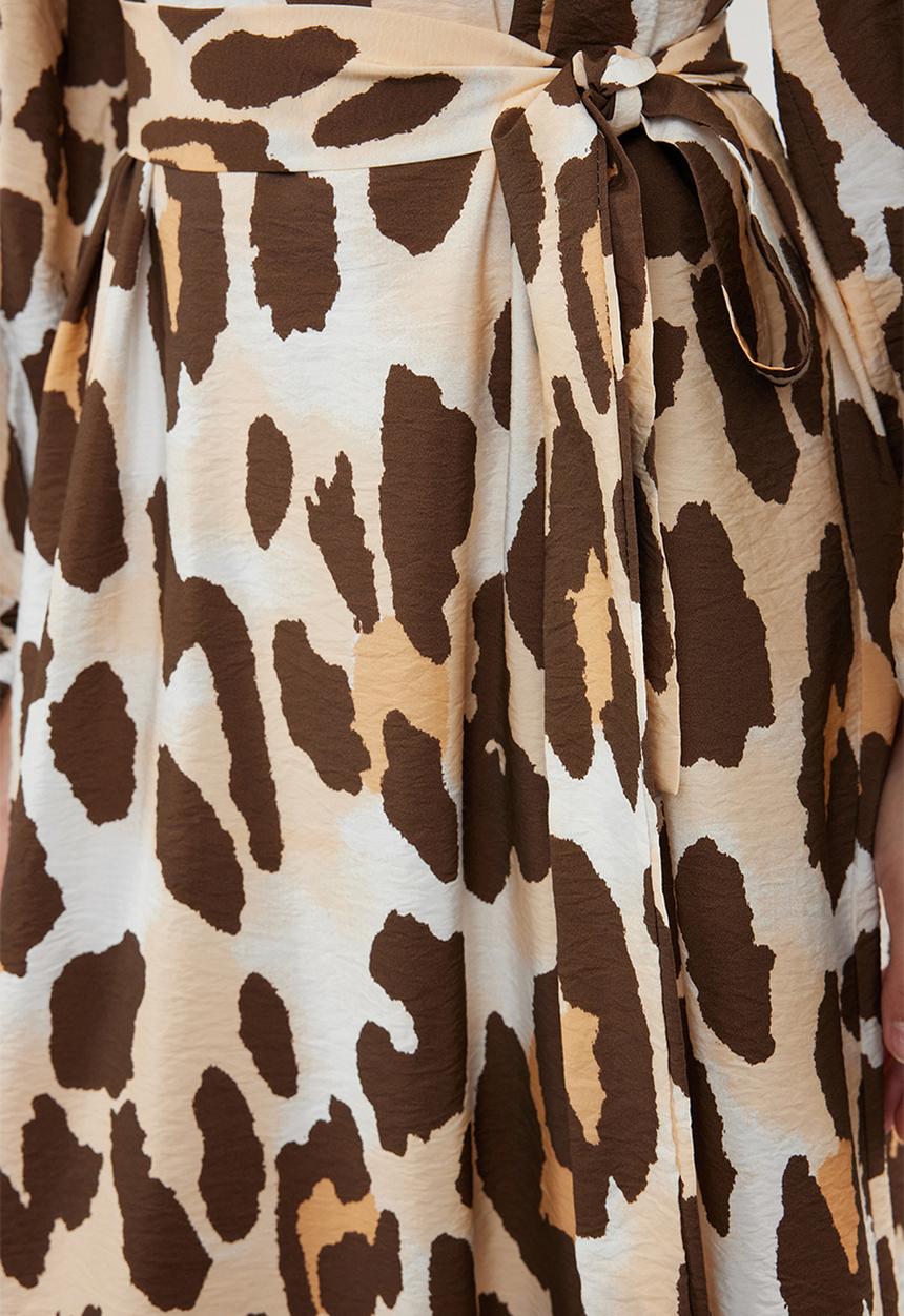 Trendyol - Leopard Sleeve Woven Dress - Brown 