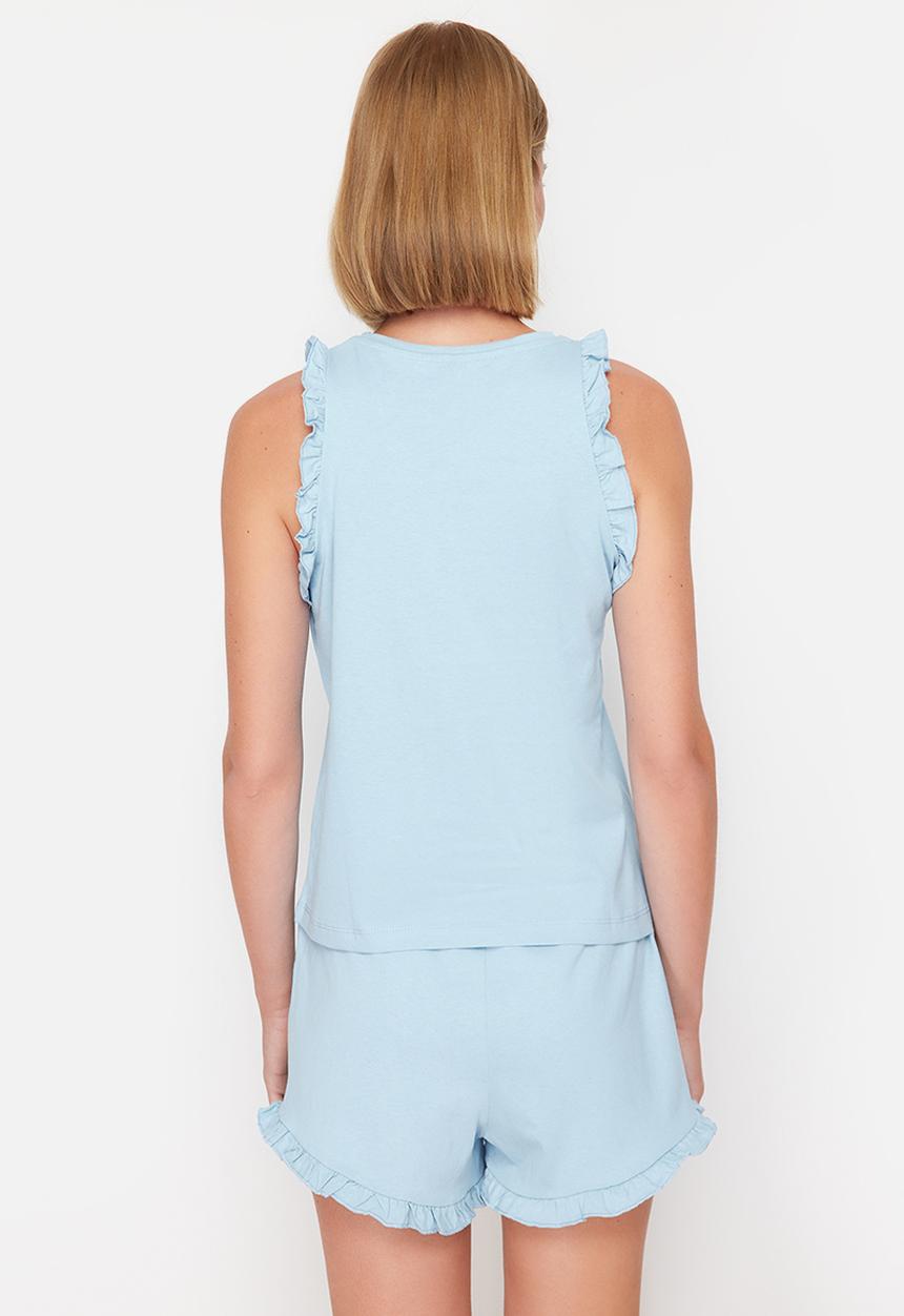 Trendyol - Cotton Knitted Pajama Set - Blue 