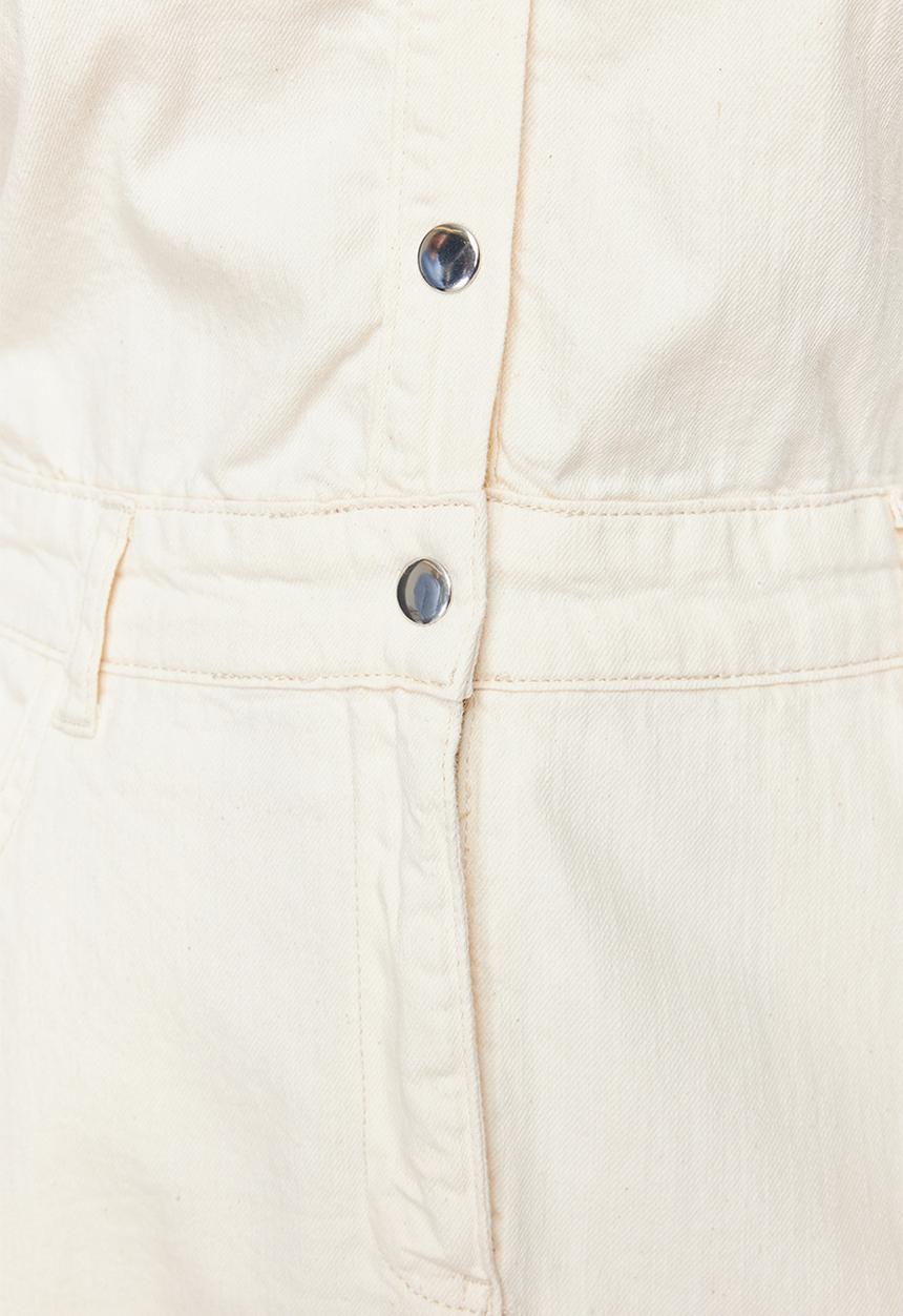 Trendyol - Plain Shirt Maxi Denim Dress - Ecru 