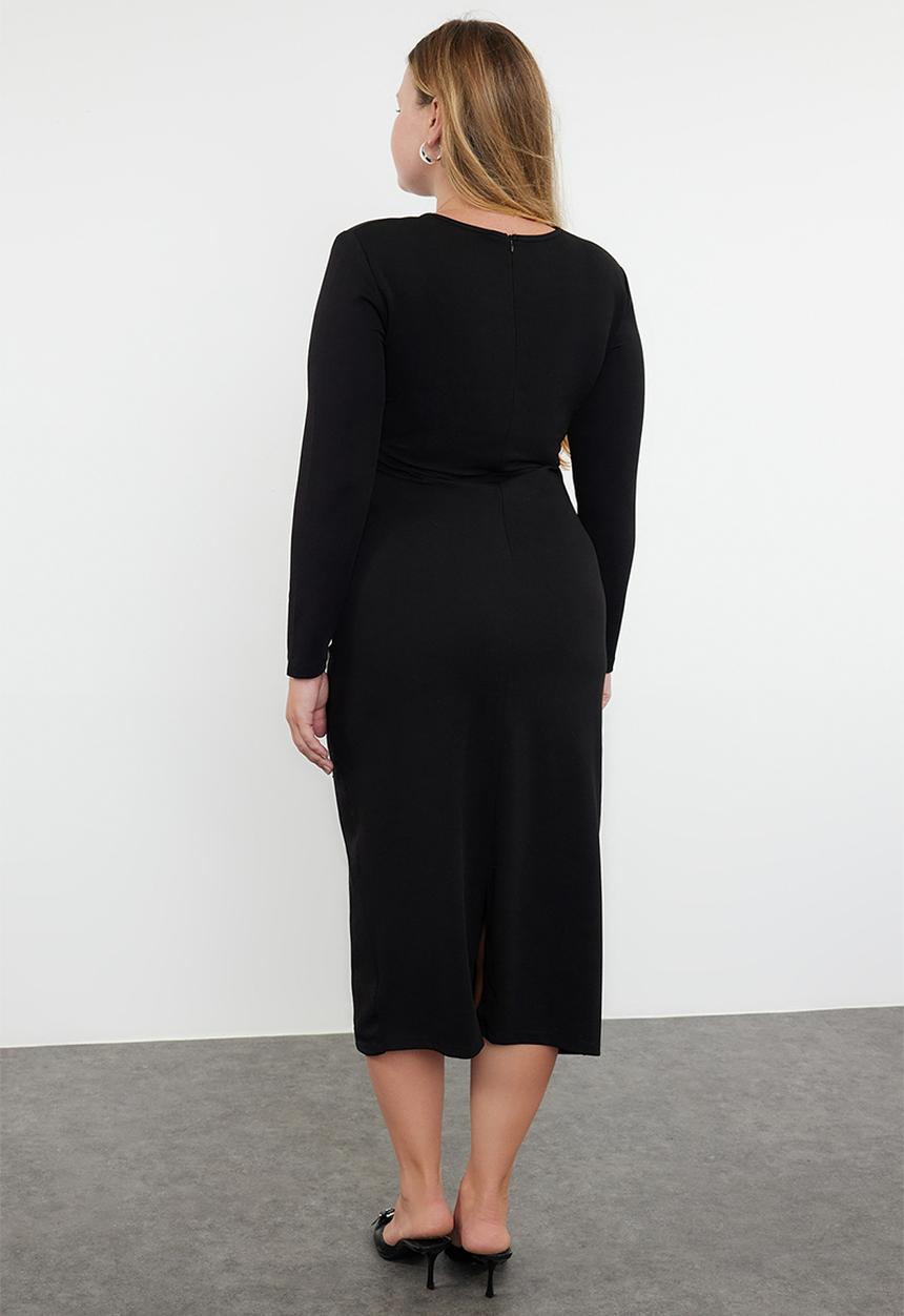 Trendyol - Gather detailed shift knitted plus size dress - black 