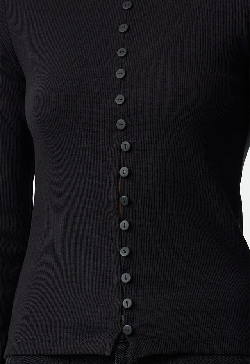 Trendyol - Button detailed crew neck ribbed flexible knitwear- black 