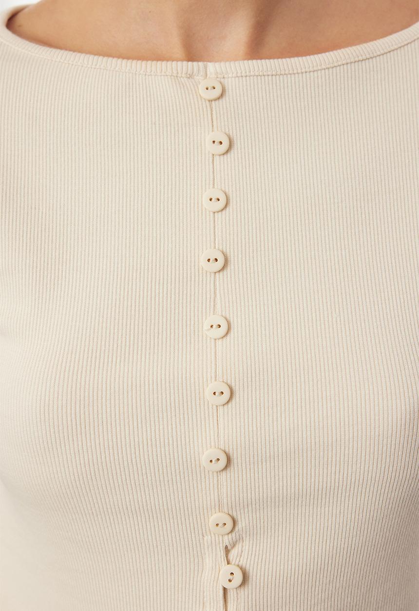 Trendyol - Button detailed crew neck ribbed flexible knitwear - stone  