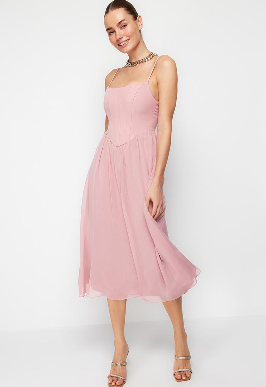 Trendyol - Tulle Corset Dress - Dusty Rose 
